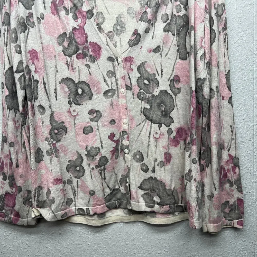 J.Jill Silk Cotton Cashmere Floral Cardigan Sweater Womens Medium Quiet Luxury